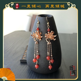 【傾城】復古彼岸花 天然淡水珍珠S925純銀鉤耳環 長款氣質 紅瑪瑙耳墜耳夾 純銀耳環