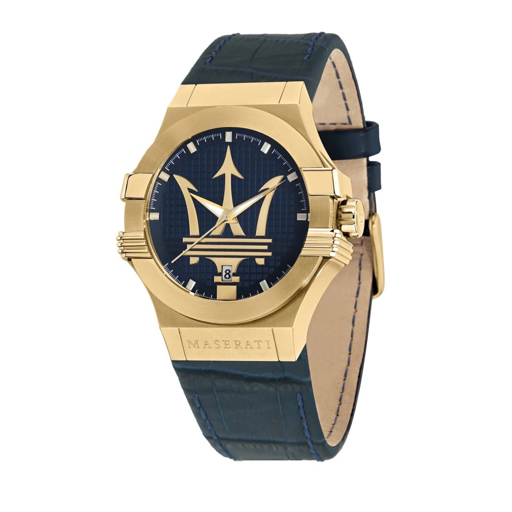 MASERATI 瑪莎拉蒂 POTENZA 金色系日期皮革腕錶42mm(R8851108035)