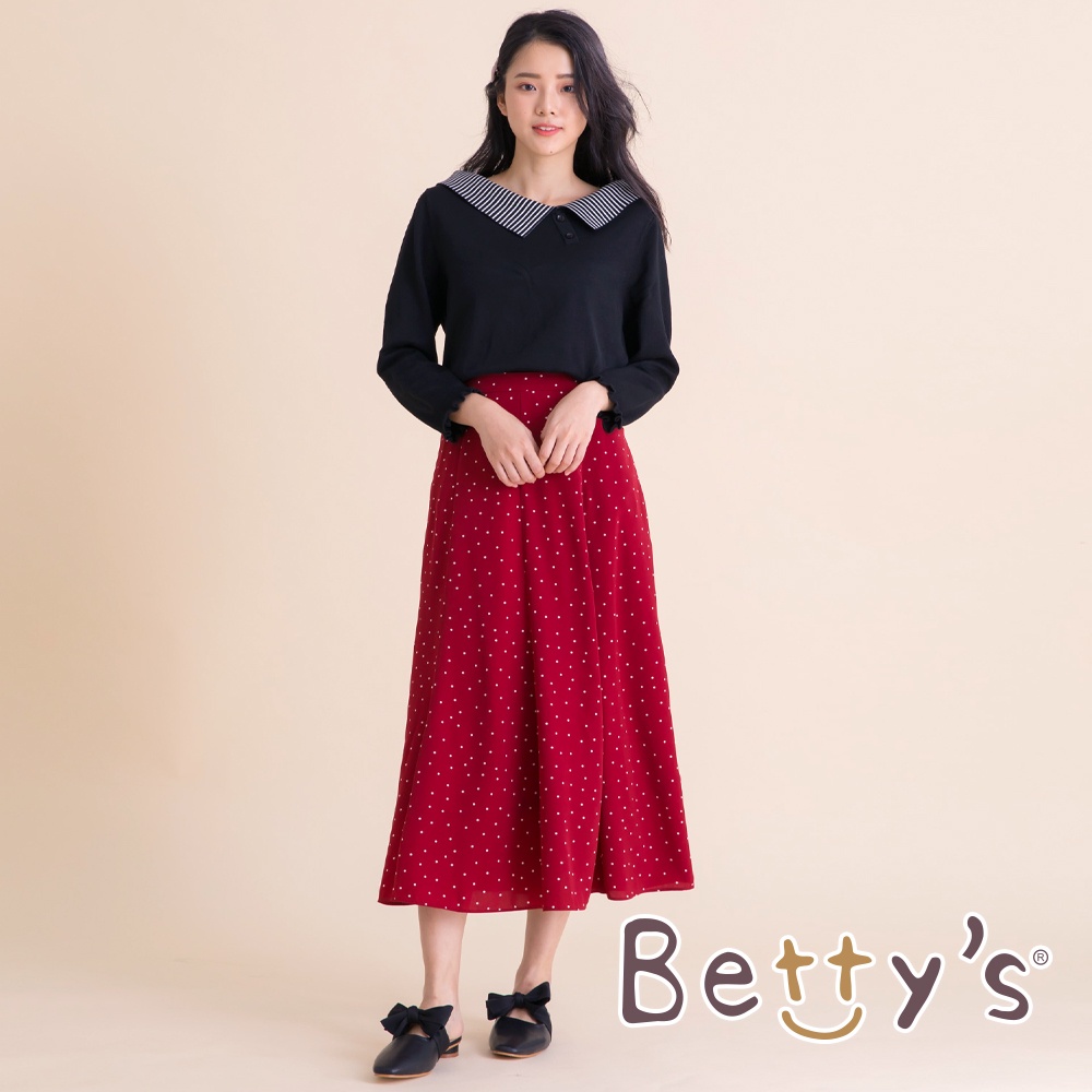 betty’s貝蒂思(05)點點雪紡飄逸長裙(暗紅)