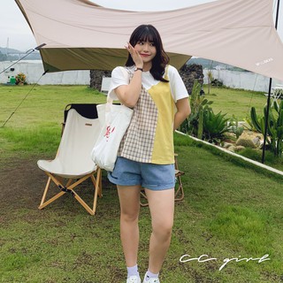 CCGIRL中大尺碼 趣味可愛俏皮假兩件撞色格紋上衣 -共 2 色- 適L～5L《 31102 》大尺碼女裝 中大尺碼上