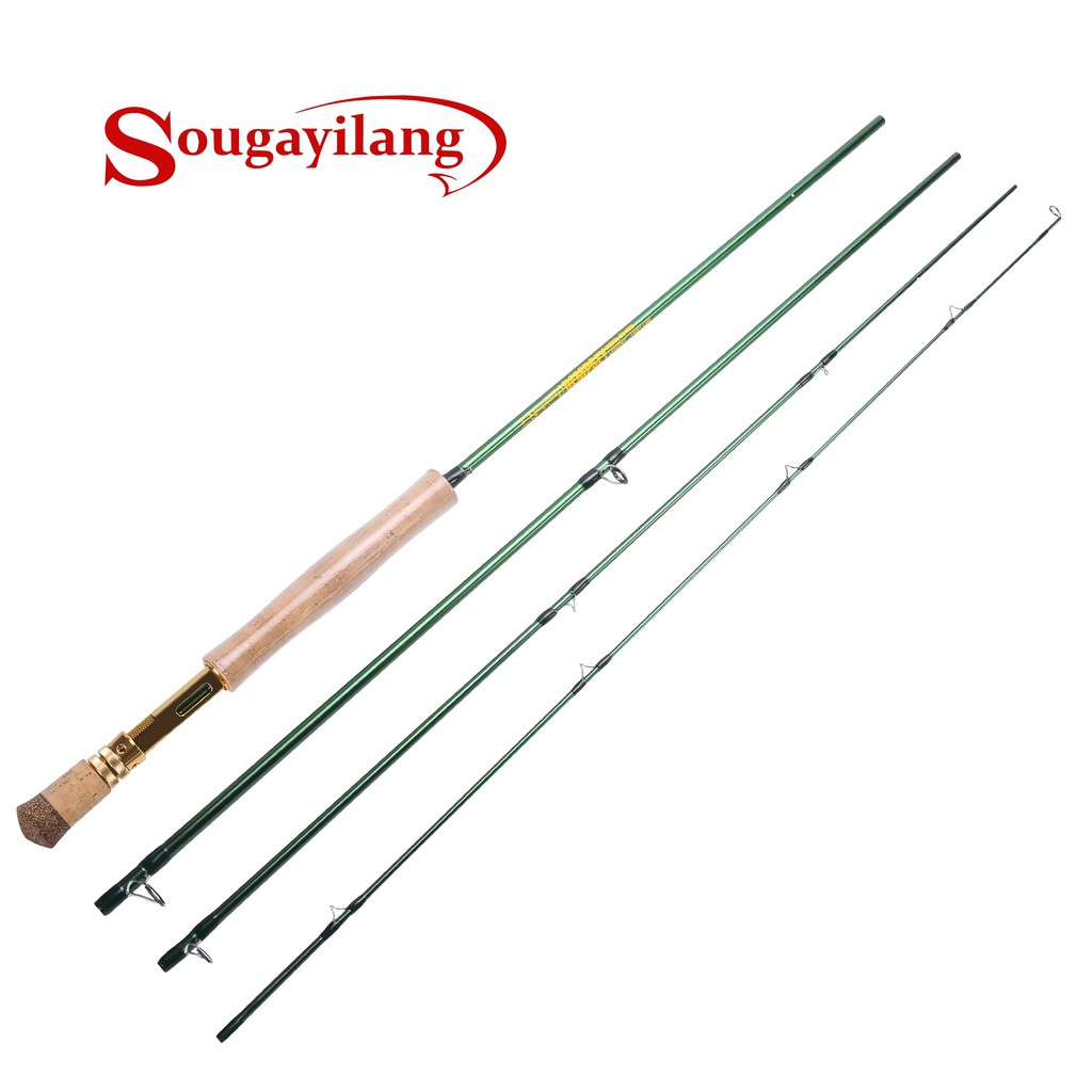 Sougayilang 嗖嘎一郎 木柄飛蠅竿 7/8號綠色飛蠅竿 飛釣竿戶外釣魚漁具 四節便攜式漁具 飛蠅釣 釣魚