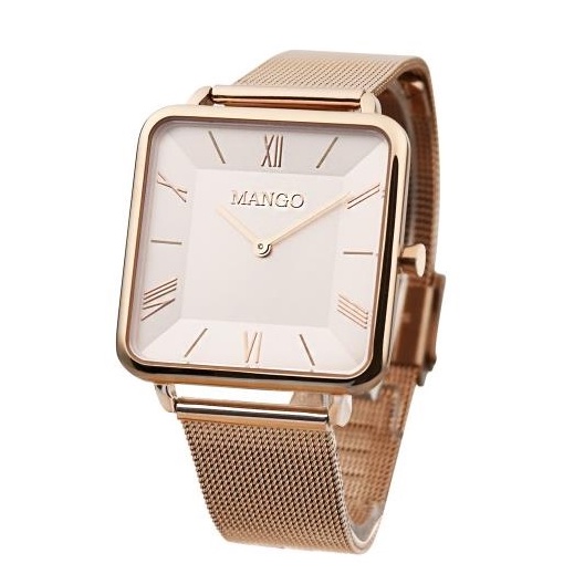 【MANGO】時尚方形手錶 32mm 玫瑰金 MA6750L-13R