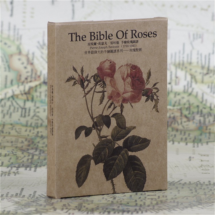 *達芬奇海報館* 雷杜德手繪植物圖譜（玫瑰圣經） 明信片 /盒裝 牛皮紙 30張/套