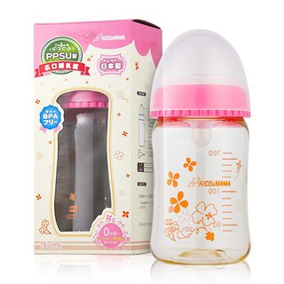 【育兒嬰品社】日本KIDS&MAMA ppsu 寬口奶瓶 160ml/240ml 黃.粉隨機出貨與貝親同品質價格更優惠