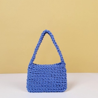 《Lu》現貨✨藍💙鏤空設計鉤針編織小袋Crochet Bag ✨歐美休閒度假風💖編織包鉤針手提袋 手機包 小包包 針織包