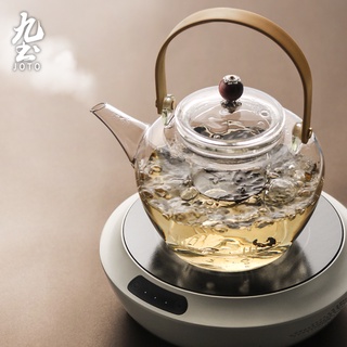 九土竹提樑蒸煮玻璃茶壺日式手工玻璃茶壺竹提樑壺過濾蒸煮茶器耐熱泡茶壺功夫茶具手工茶壺提樑壺竹提花茶壺泡茶壺CHR0588