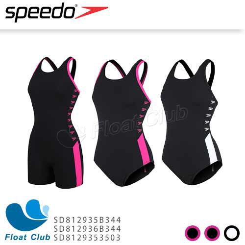 【SPEEDO】女運動連身泳裝 Boom Logo Splice 黑電氣粉紅／黑白 SD81293