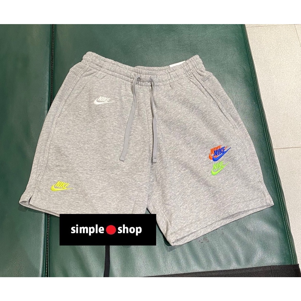 【Simple Shop】NIKE 刺繡 彩色 LOGO 短棉褲 運動短褲 棉褲 灰色 男款 DD4683-063