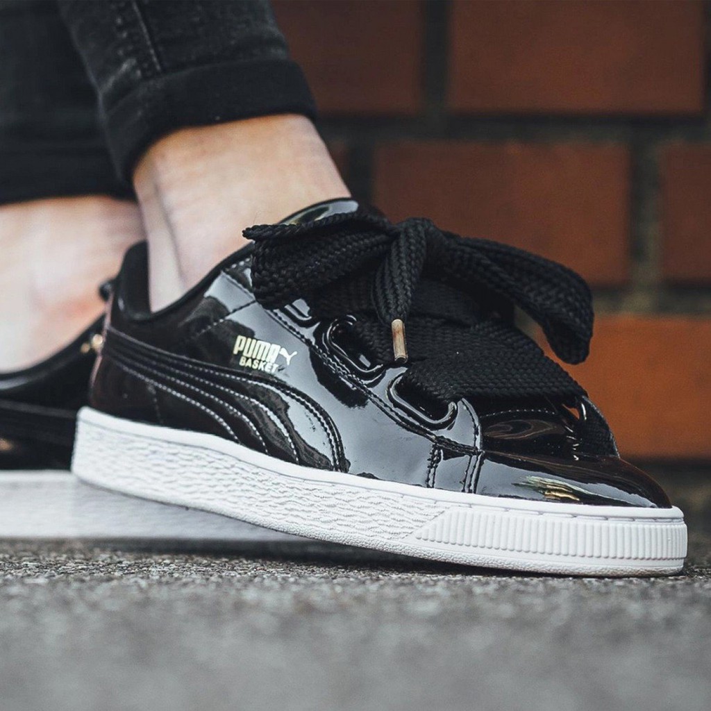 puma basket heart black patent