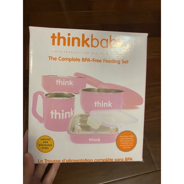 全新粉紅色thinkbaby餐具4件組