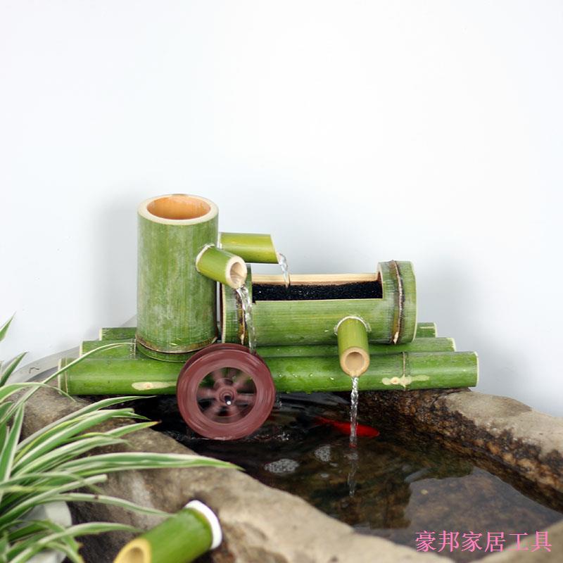 dreary668 ℡✽竹子流水過濾器擺件 魚缸石槽造景 水輪水車加溼器 魚缸流水原色