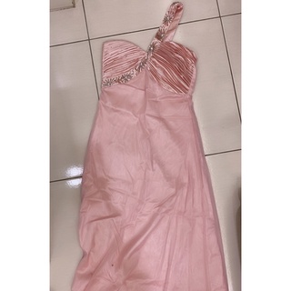 全新粉色亮鑽斜肩長禮服/宴會/party/聚會/婚紗/新娘