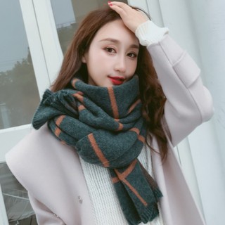 現貨-新款韓版百搭格子圍巾女秋冬季加厚保暖雙面毛線針織流行圍脖