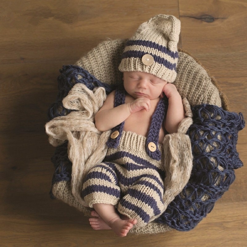 影樓兒童攝影服裝新生兒毛衣童套裝手工毛線編織嬰兒拍照服飾新款新生兒拍照道具攝影套裝 寫真道具 嬰兒造型服