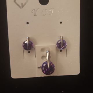 紫水晶耳環+項鍊墜套組