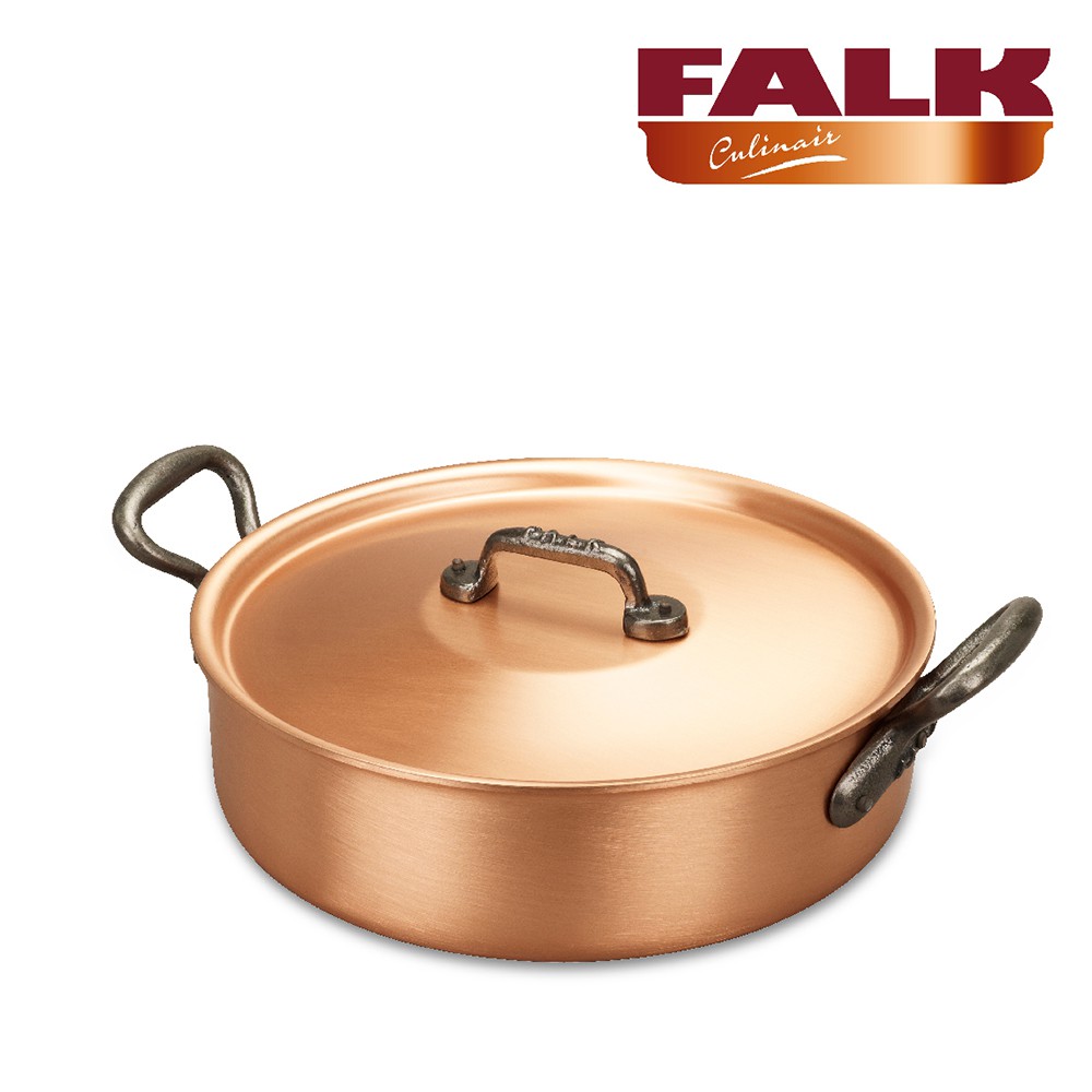 比利時FALK紅銅料理淺鍋 24cm 經典款(湯鍋/炒鍋/醬汁鍋)（含鍋蓋)