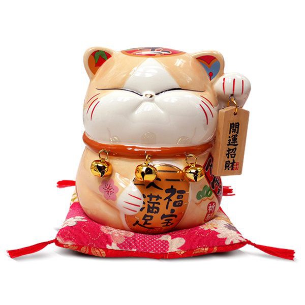 【金石工坊】 奶茶波士桃花貓(高12.5CM)招財貓 開店送禮 開業禮品 陶瓷開運擺飾 撲滿存錢筒