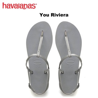 HAVAIANAS 金屬Logo皮質系列 You Rivera 細帶涼鞋.銀色