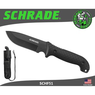 美國Schrade直刀6mm厚5吋刃長1095高碳鋼TPE握柄附磨刀石打火棒尼龍刀套【SCHF51】
