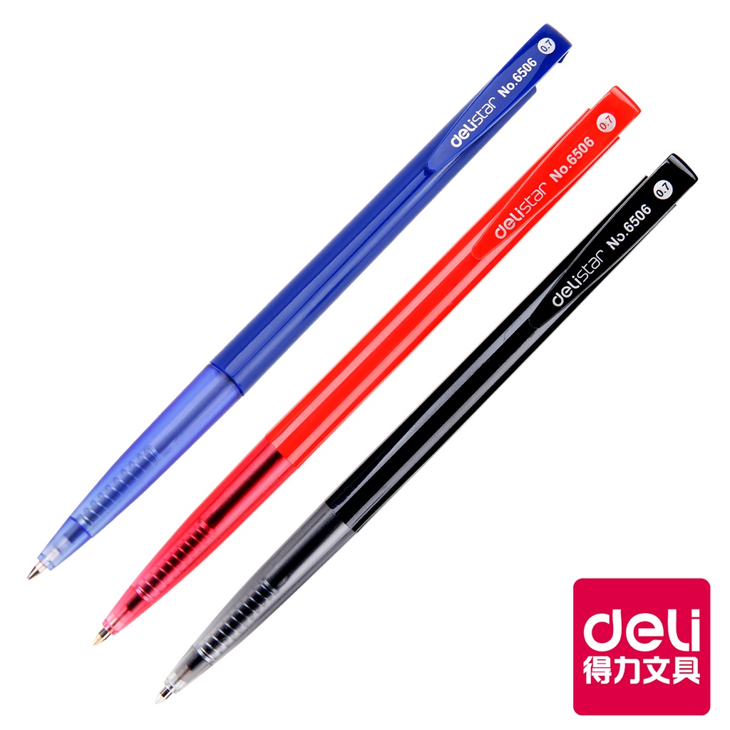 【Deli得力】自動原子筆-藍/紅/黑 0.7mm(W6506)｜藍筆 紅筆 黑筆 原子筆 中性筆 油性筆 水性筆