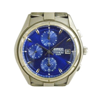[專業模型] 三眼錶 [WIRED 7T92-X005] 雅柏 鈦金屬系列-三眼計時錶[藍色面+日期]時尚/軍錶