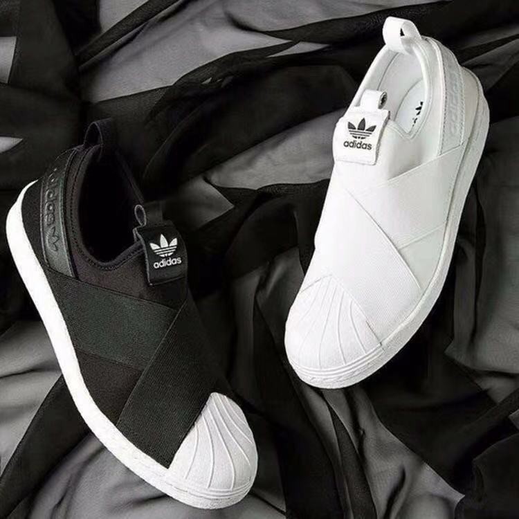 Adidas Originals Superstar Slip On W 貝殻頭交叉綁帶繃帶鞋黑白十字綁帶小白鞋 蝦皮購物