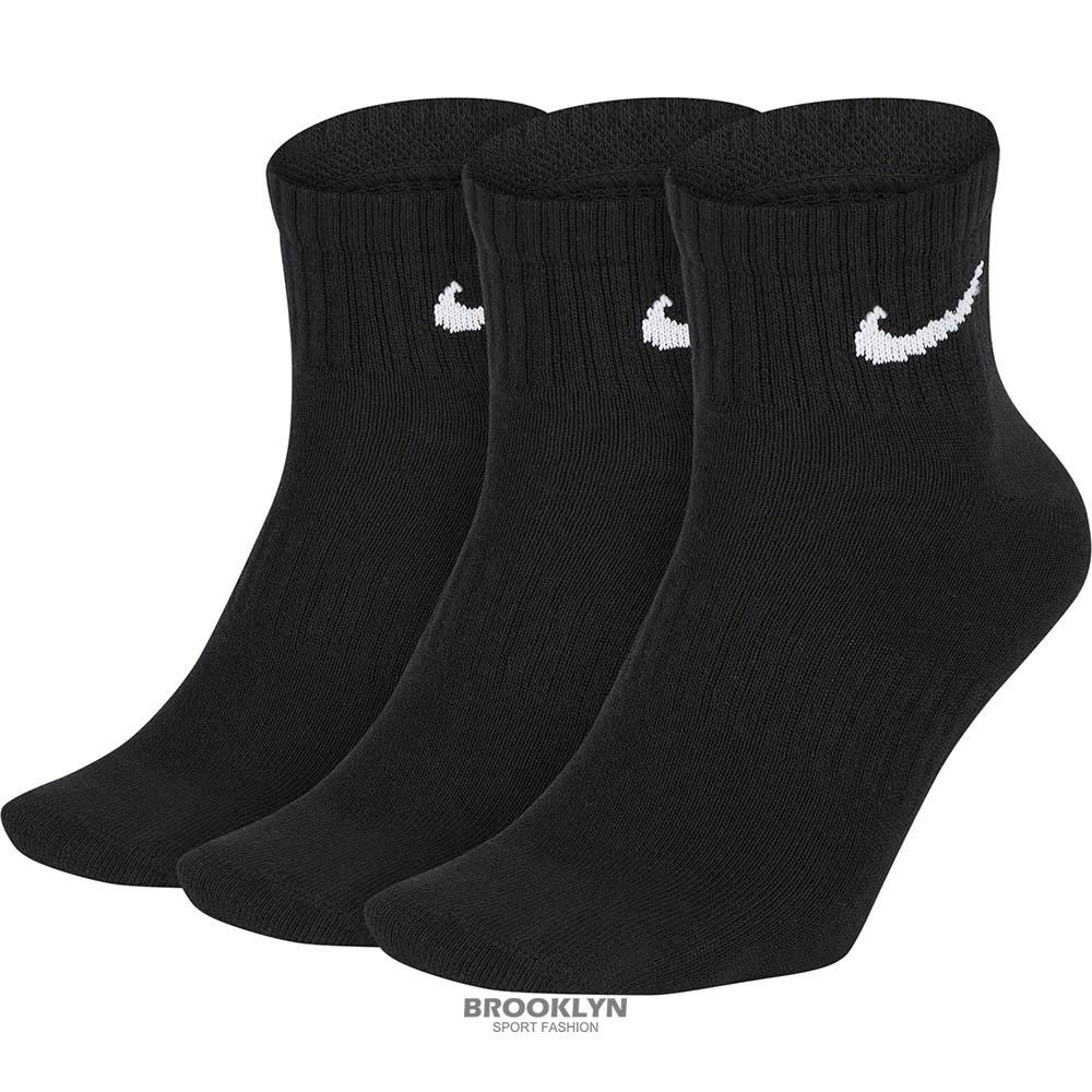 NIKE 長襪 襪子 EVERYDAY 黑色 白LOGO 三雙一組 中筒襪 (布魯克林) SX7677-010