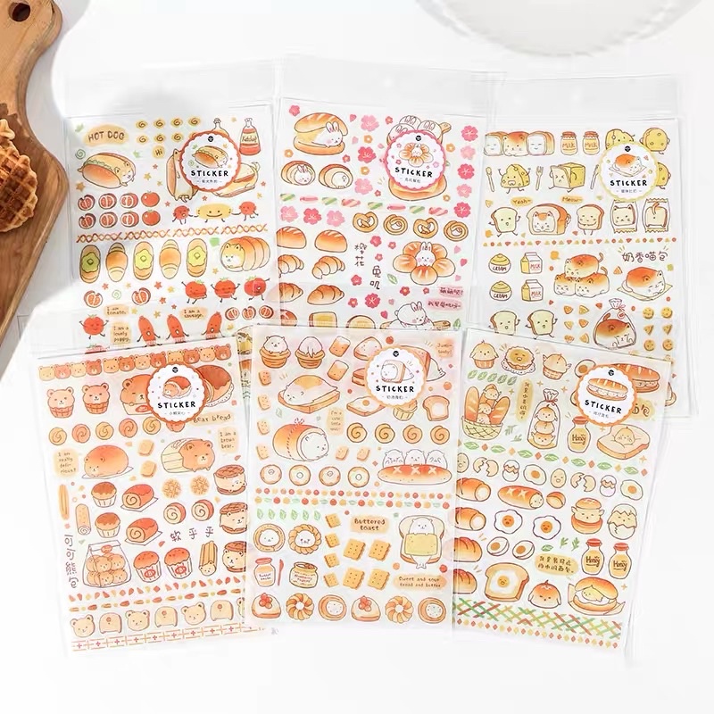 吐司面包 大張和紙貼紙餐包熱狗蛋糕點美食物手賬素材日記裝飾貼畫