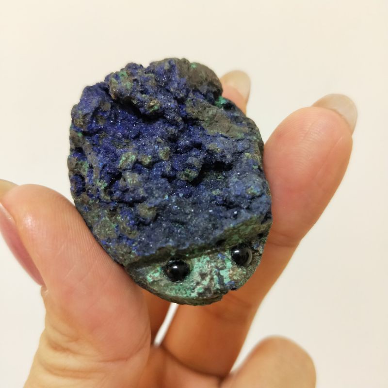 細閃晶藍銅礦（帶孔雀石）刺蝟原礦擺件