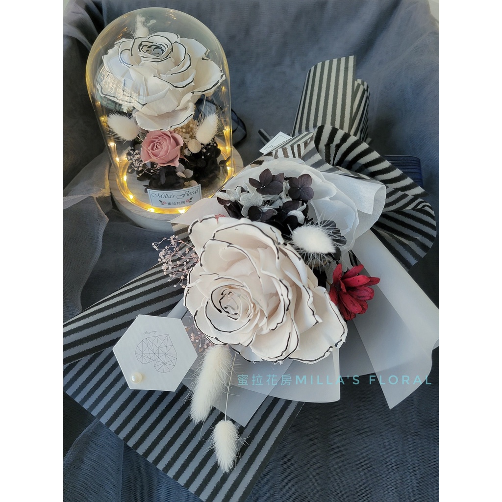 蜜拉花房 小香風花禮情人節花束情人節禮物交換禮物香奈兒coco 玻璃盅永生花乾燥花 蝦皮購物