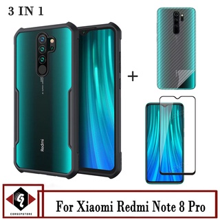 REDMI XIAOMI LAYAR 3 IN 1 透明保護殼包小米紅米 Note 8 Pro 免費鋼化玻璃螢幕和 Ga