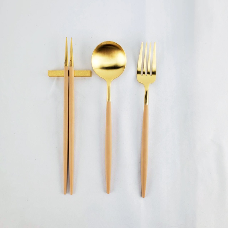 Cutipol GOA系列-焦糖金霧面不銹鋼-新三件餐具組-叉匙筷