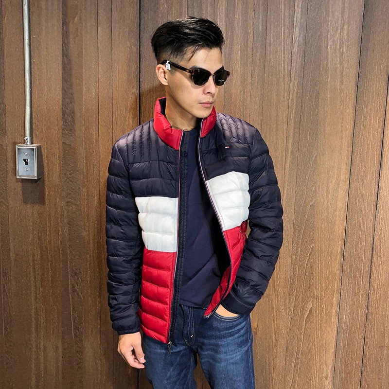 美國百分百【全新真品】 Tommy Hilfiger 羽絨外套 TH 夾克 保暖防風 拼色深藍紅 S-L號 J657