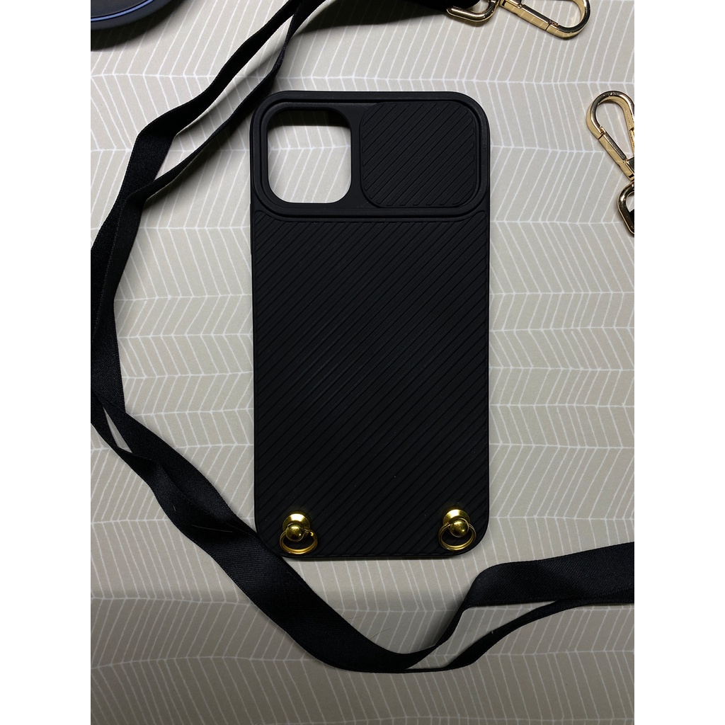 iPhone 11 掛繩手機殼 矽膠手機殼 手機殼 消光黑 簡約風 鏡頭保護滑蓋