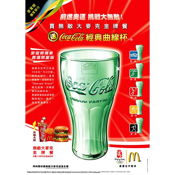 (全新)麥當勞 2008 「Coca-ColaR 可口可樂杯 可樂杯 倫敦2008 奧運紀念玻璃杯」