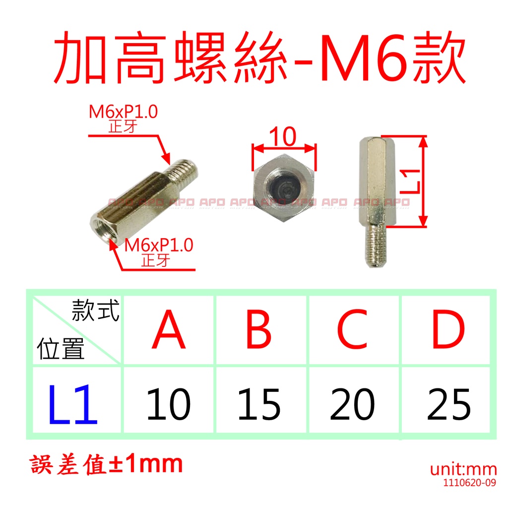 APO~D13-30~M6白鐵加高螺絲/內孔M6-外桿M6/M6轉接螺絲/加長螺絲/增高螺絲/