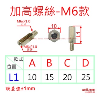 APO~D13-30~白鐵質加高螺絲/內孔M6正牙-外桿M6正牙-/M6轉接螺絲/M6加高螺絲/M6加長螺絲/增高螺絲