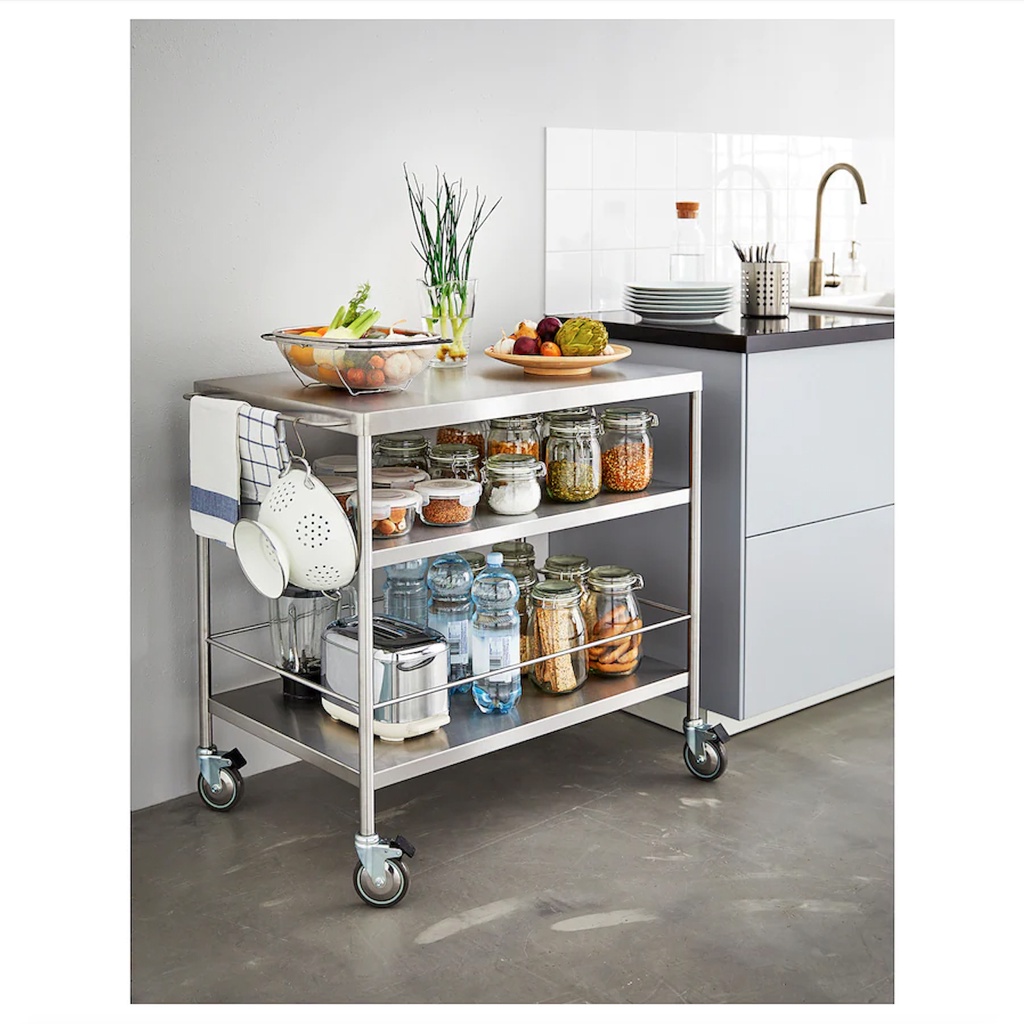 絕版品/北歐LOFT風格IKEA宜家FLYTTA廚房活動推車工作台中島邊桌工作桌收納櫃/不鏽鋼/二手八成新/特$5500