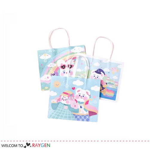 隔日配 可愛卡通手提紙袋 韓系小熊禮物袋 繽紛手提袋 包裝袋 生物禮物 質感加厚牛皮紙 提袋 禮品包裝 萬用收納袋