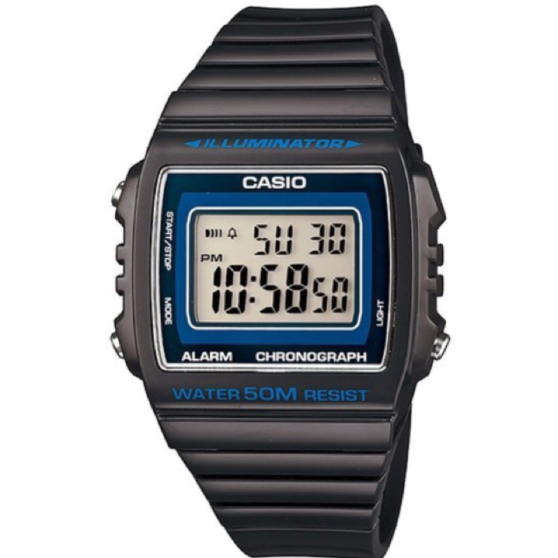 CASIO方形數字錶大型的液晶錶面防水50米LED背光照明.1/100秒計時碼錶.灰色W-215H_W-215H-8A