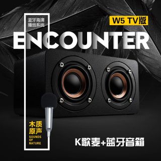 新款藍牙音箱W5 TV版手機K歌麥克風話筒木質插卡低音炮電腦小音響