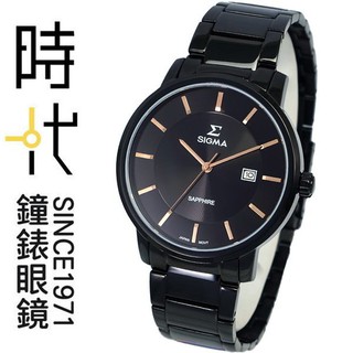 【SIGMA】1122M-BG 藍寶石鏡面 日期顯示 鋼錶帶男錶 黑/玫瑰金 40mm 臺南 時代鐘錶