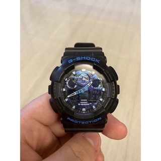 CASIO卡西歐GA-100CB-1A黑藍 200米耐衝撞 防水防塵運動手錶