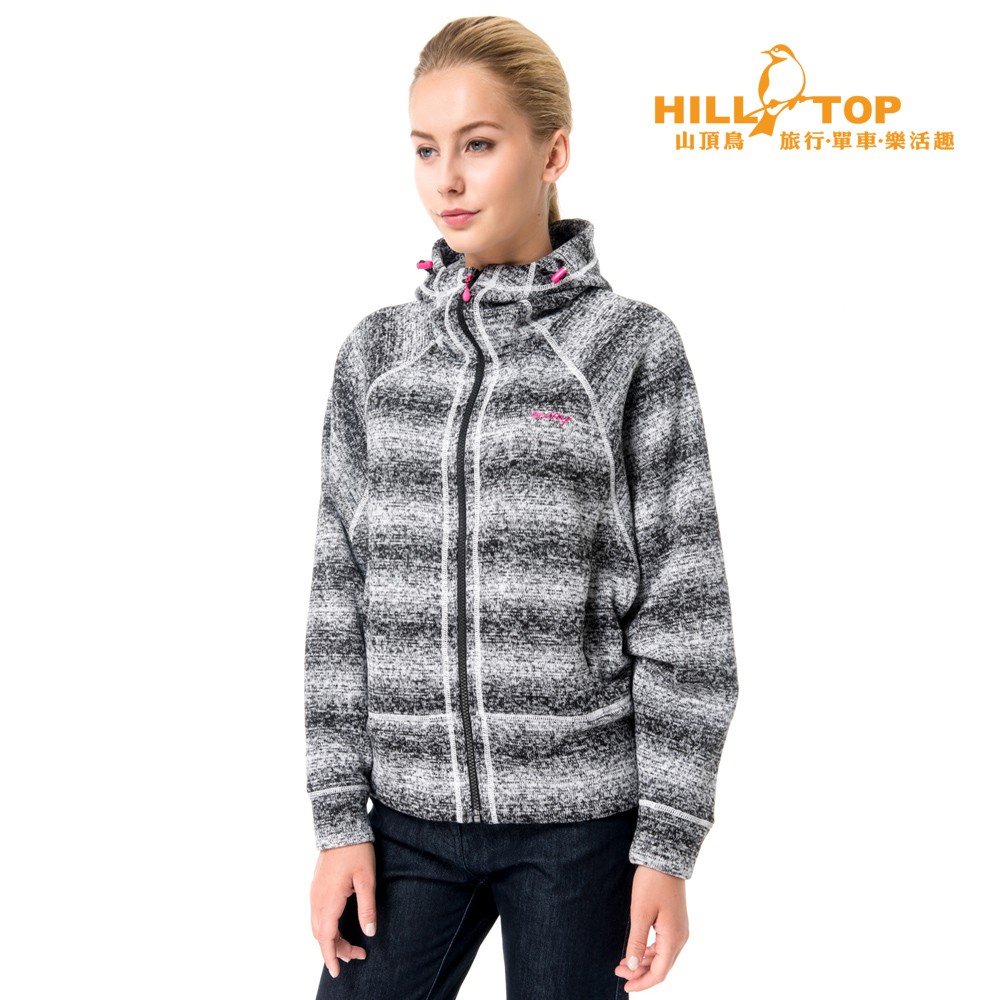 【Hilltop山頂鳥】女款吸濕 ZISOFIT保暖連帽刷毛外套 H22FT1 黑