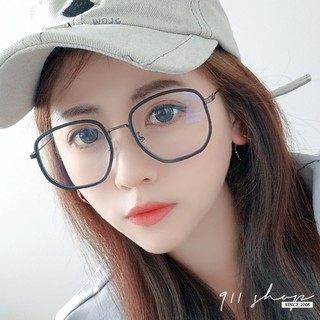 TR90塑膠鈦夾心大橢圓膠框藍光抗UV鼻墊金屬腳平光眼鏡【p8050】911 SHOP