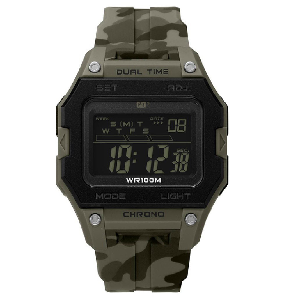 【CAT Watch】數位顯示方形電子矽膠時尚腕錶-迷彩綠/OF.147.28.148/台灣總代理公司貨享半年保固