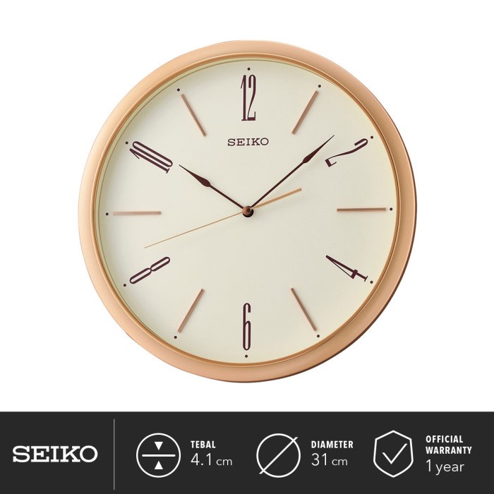 SEIKO 精工 Seconds Silent Wall Clock QXA725P 玫瑰金錶殼白色原裝