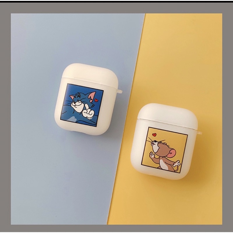 透明磨砂軟殼卡通耳機套AirPods pro 耳機盒保護套 AirPo1 2代通用（湯姆貓與傑利鼠）