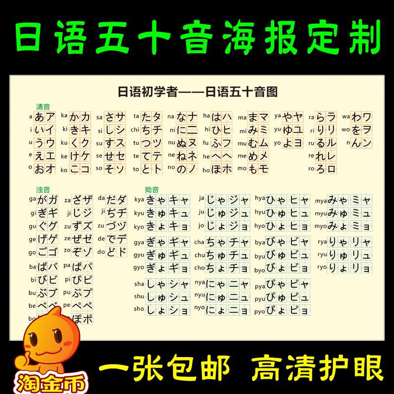 日語五十音掛圖海報日文初學者清音濁音拗音早教畫pp膠自粘墻紙6985 蝦皮購物