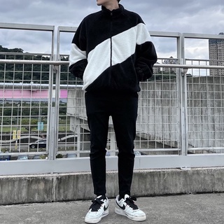 【Shopdcc】 美式 橫線 雙面穿 毛毛外套 羊羔毛2.0 保暖 冬天 外套 情侶 運動 絨毛 2色